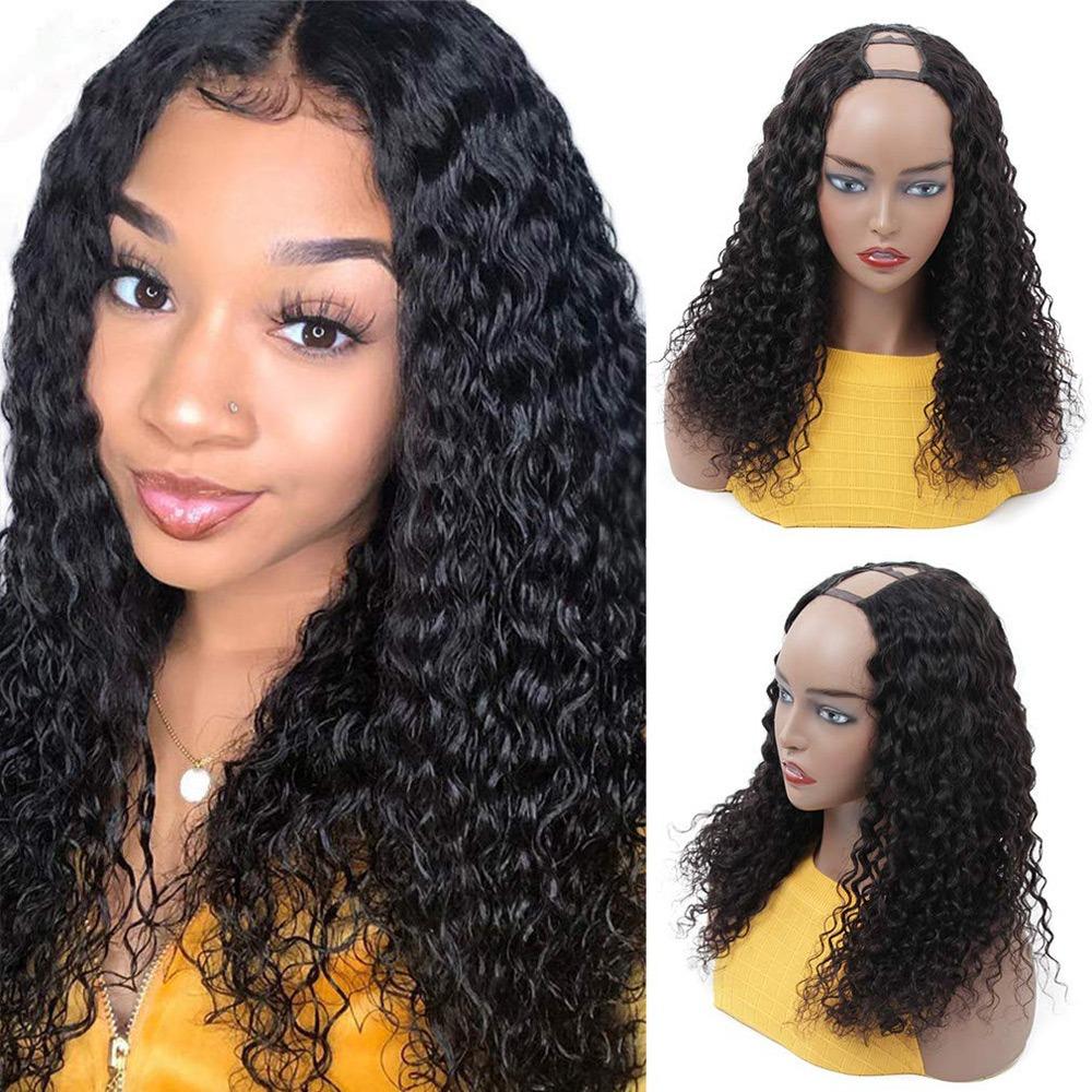 U Part Wig Water Wave Human Hair Wigs For Black Women Brazilian Remy H